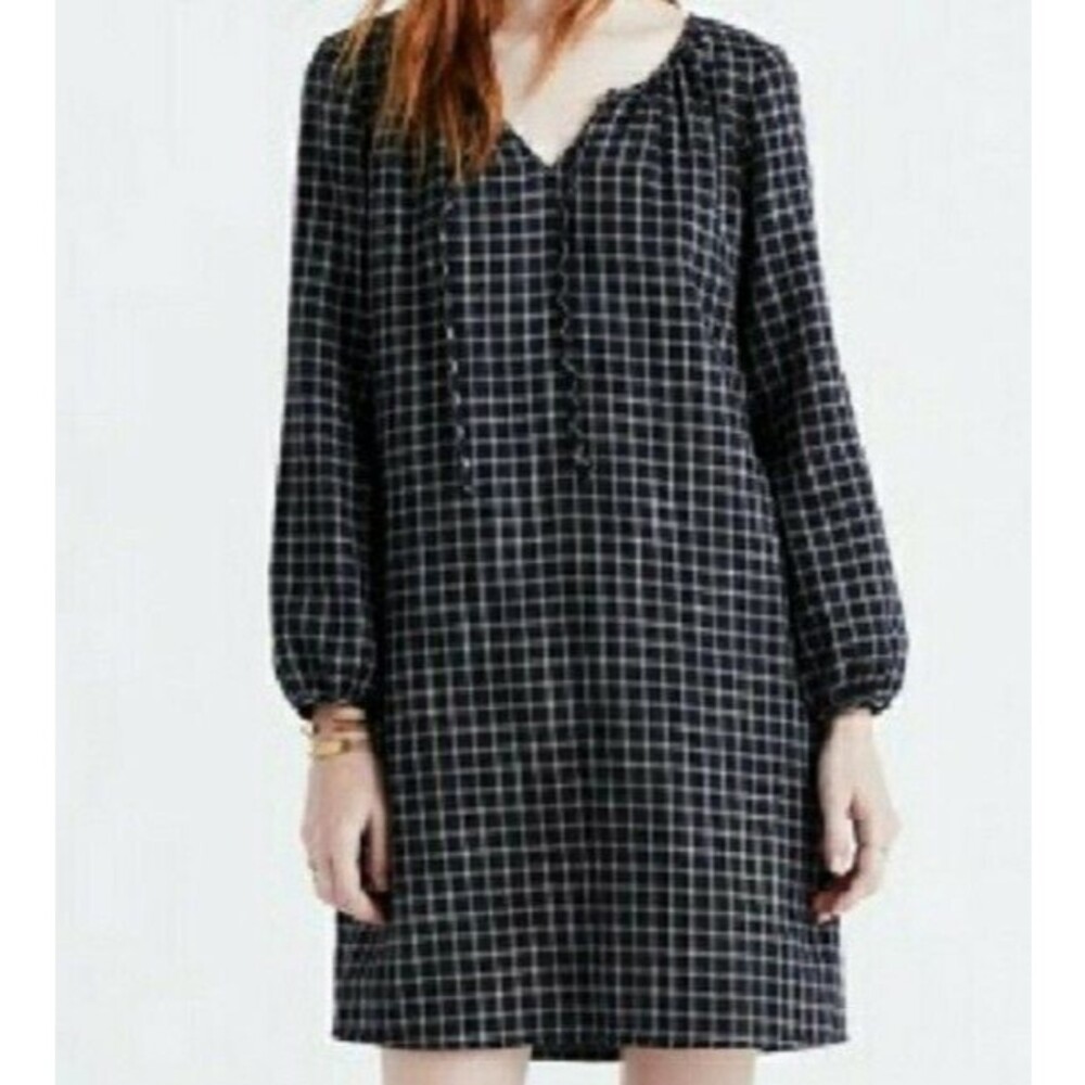MADEWELL Signal Tunic Dress Hayden Plaid Size Small Black Dress